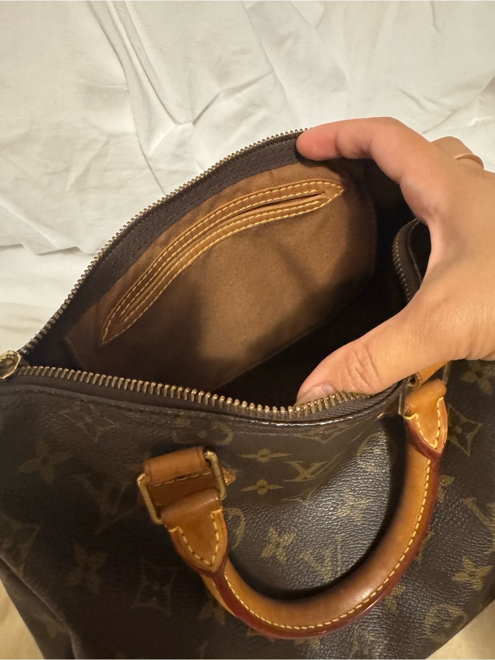 Authentic Louis Vuitton Monogram Canvas Brown & Tan Top-Handle Speedy 25 - Picture 9 of 10